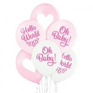 Lateksist õhupallid "Oh baby & Hello world", 6 tk